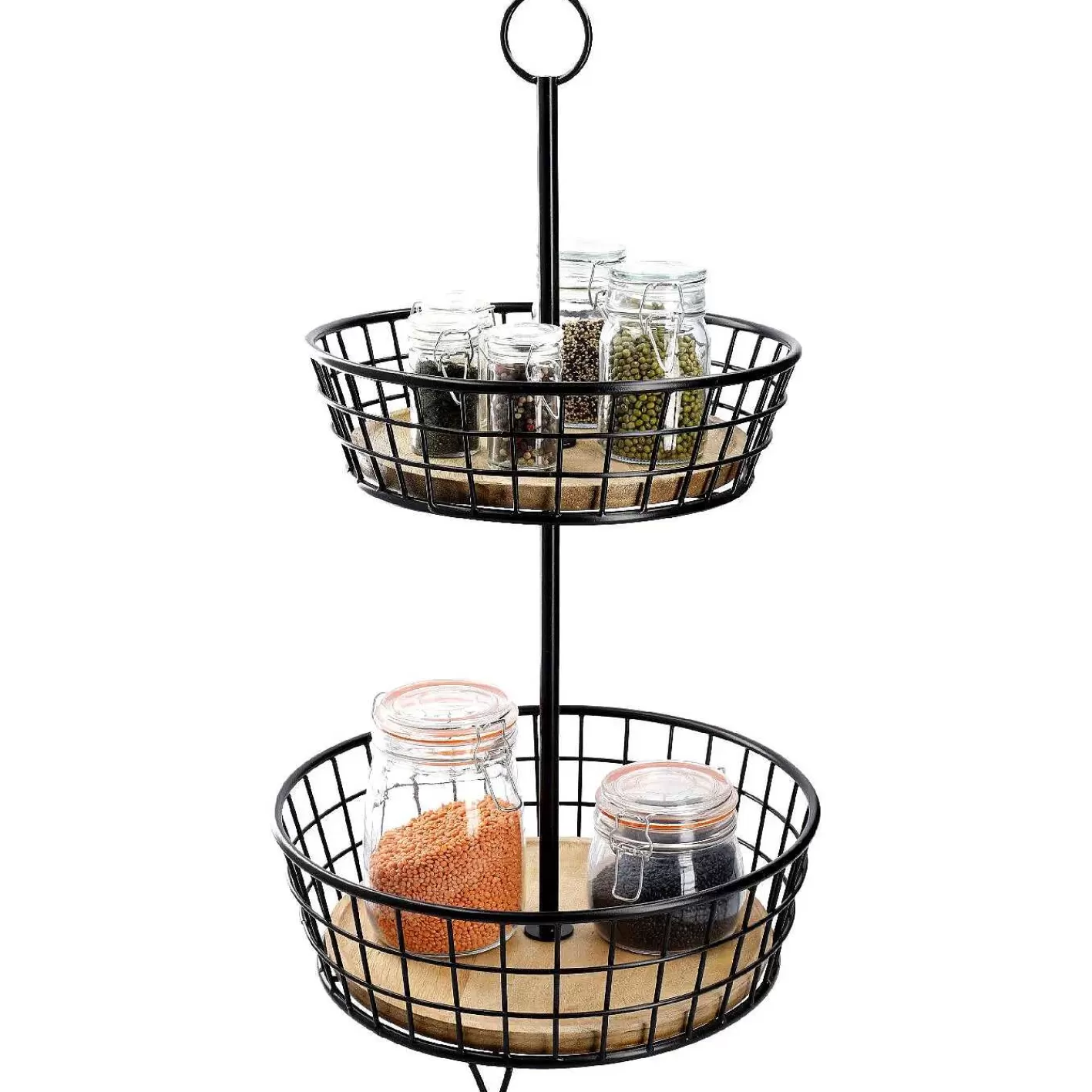 Nanu-Nana Etagere Holz/Metall, 2 Korbe, Schwarz, 68 Cm< Etageren