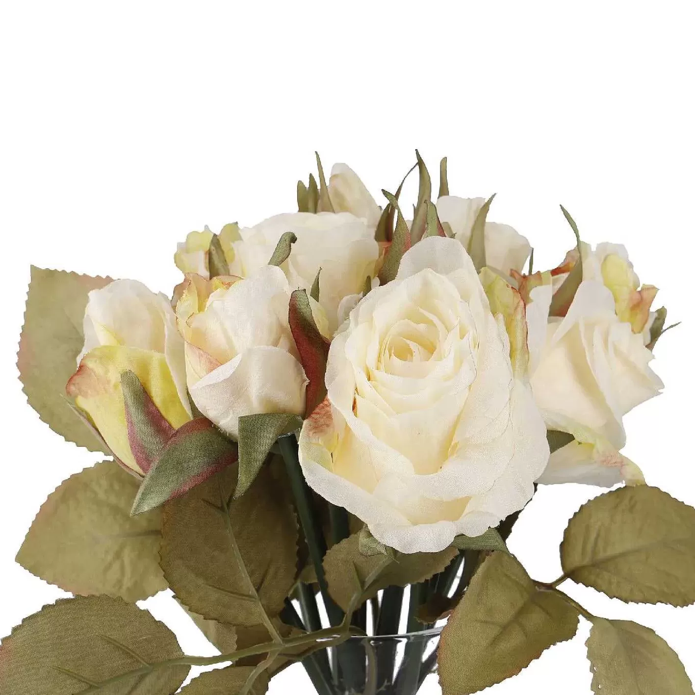 Nanu-Nana Straus Rosen, 12 Bluten, Creme, 30 Cm< Kunstblumen